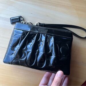 Coach Black Embossed Patent Leather Wristlet